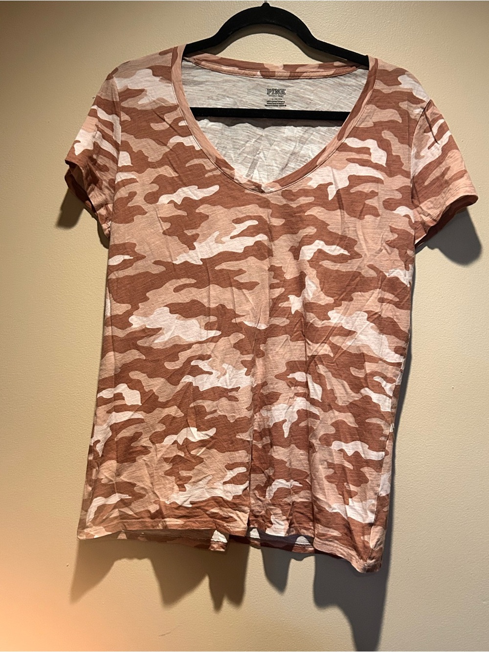Victoria Secret's PINK Camo Print V- Neck Tee Shirt